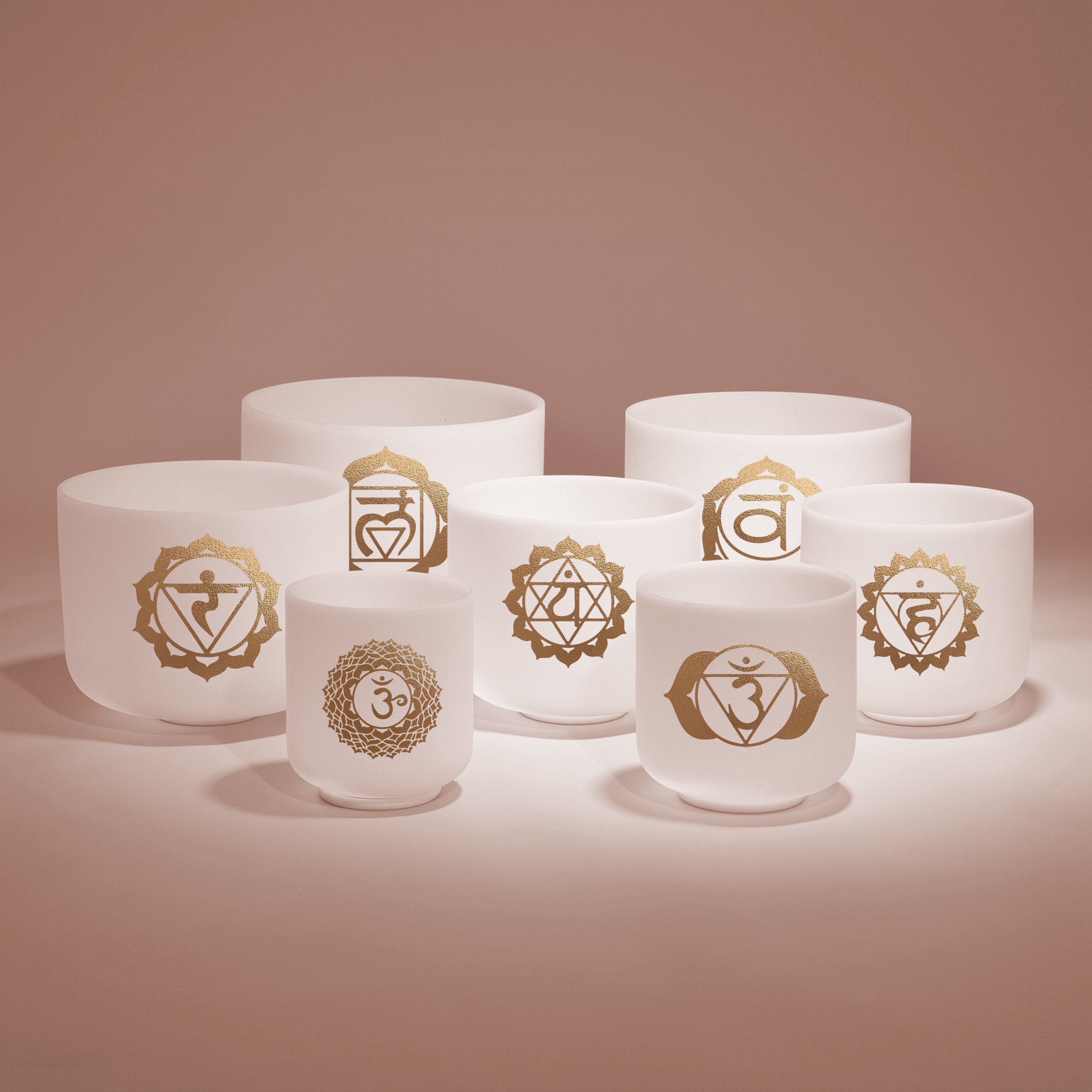 TOPFUND 432 Hz Set of 7 Gold Chakra Pattern Crystal Singing Bowls 6-12 inch with Heavy Duty Carrying Cases and Singing Bowl Mallets - TOPFUND Crystal Singing Bowl